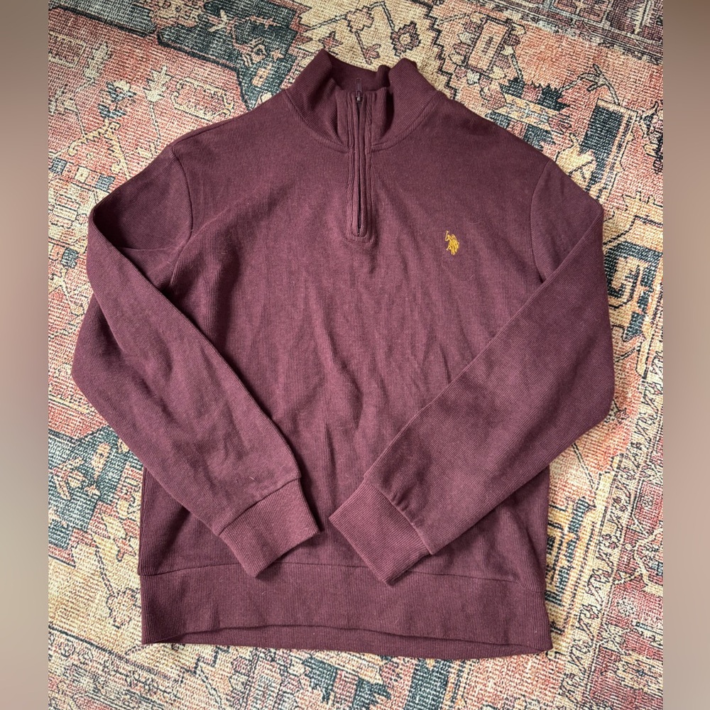 U.S. Polo Assn. Men's Maroon Zip-Up Sweater